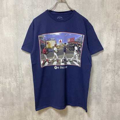 古着 used　ビートルズ風パロディ　RED SOX レッドソックス　半袖プリントTシャツ　ネイビー　レトロ　野球　Mサイズ