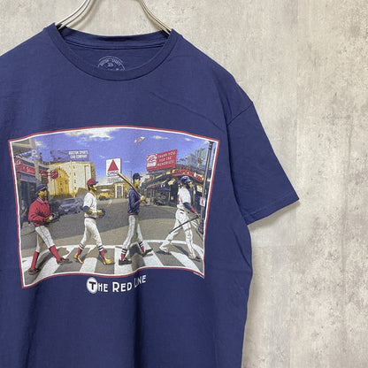 古着 used　ビートルズ風パロディ　RED SOX レッドソックス　半袖プリントTシャツ　ネイビー　レトロ　野球　Mサイズ