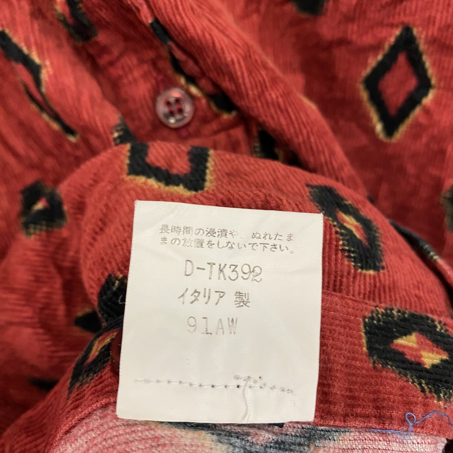FERREJEANS　フェレジーンズ　コーデュロイ長袖ボタンダウンシャツ　総柄　赤　レッド　40サイズ
