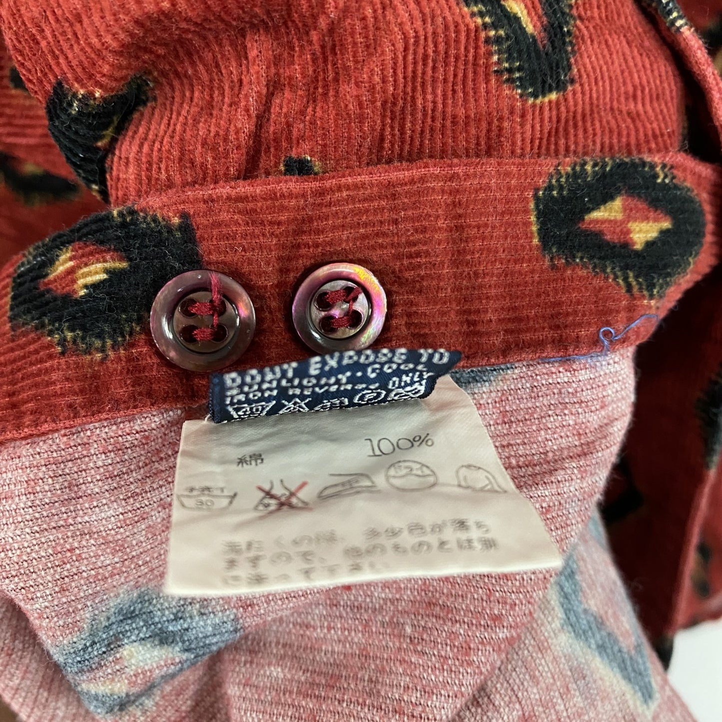 FERREJEANS　フェレジーンズ　コーデュロイ長袖ボタンダウンシャツ　総柄　赤　レッド　40サイズ