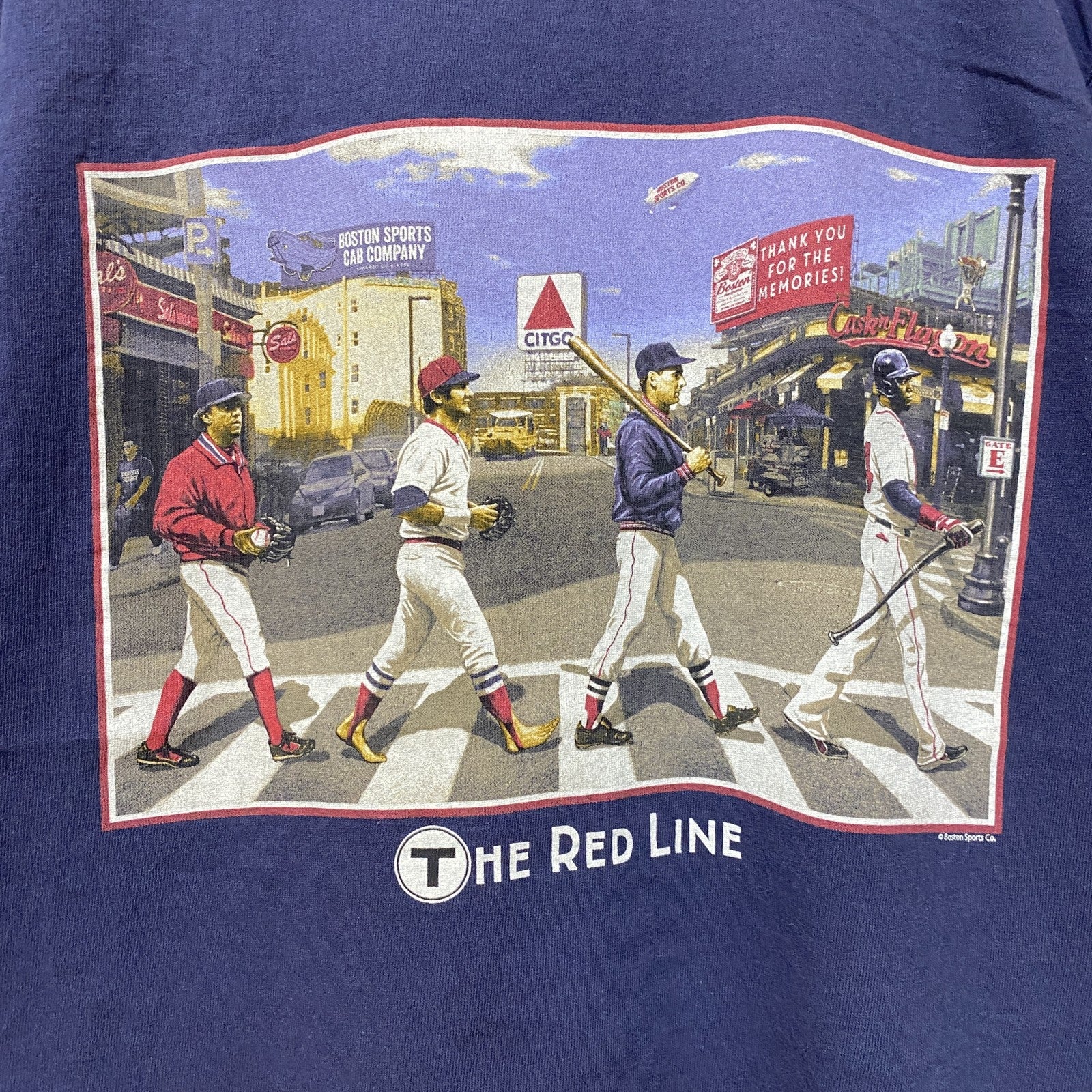 古着 used　ビートルズ風パロディ　RED SOX レッドソックス　半袖プリントTシャツ　ネイビー　レトロ　野球　Mサイズ