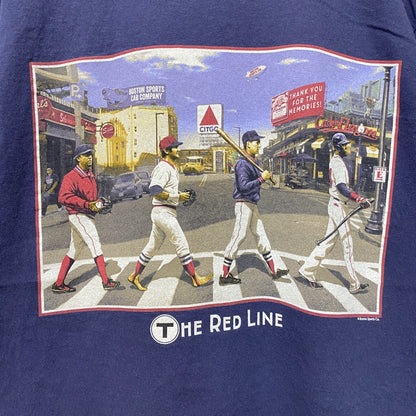 古着 used　ビートルズ風パロディ　RED SOX レッドソックス　半袖プリントTシャツ　ネイビー　レトロ　野球　Mサイズ