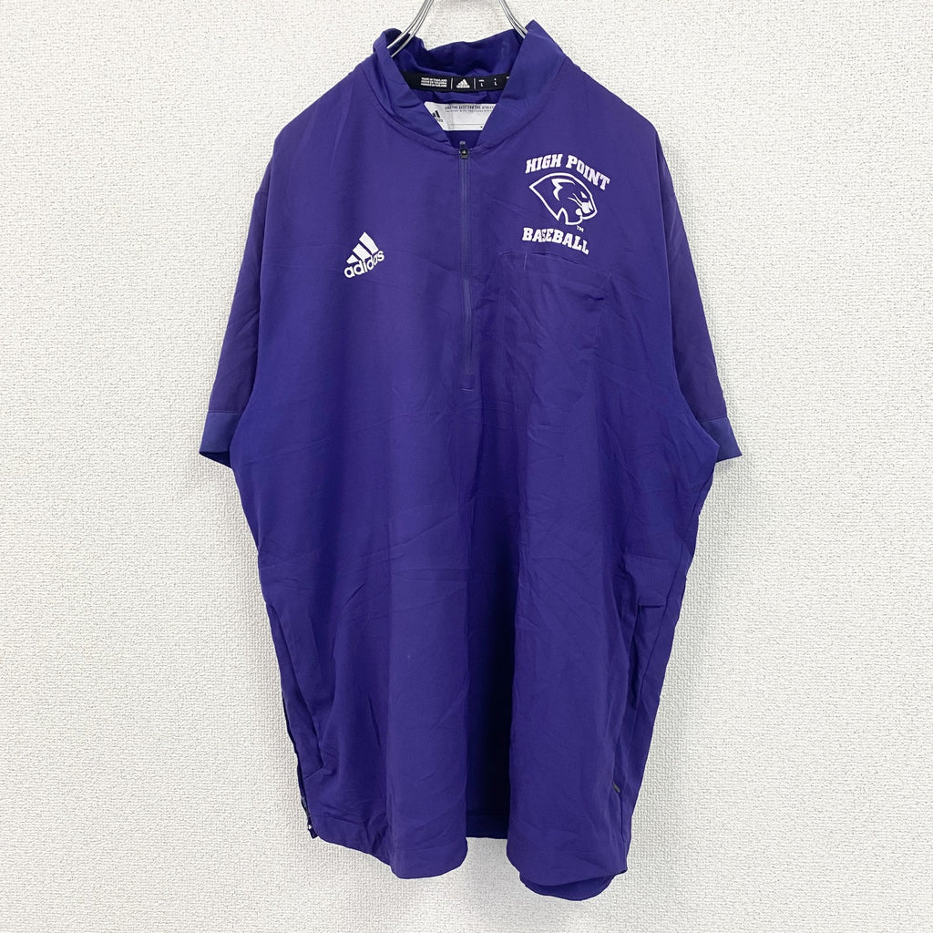 adidas　アディダス　半袖　ハーフジップナイロンジャケット　紫　Lサイズ