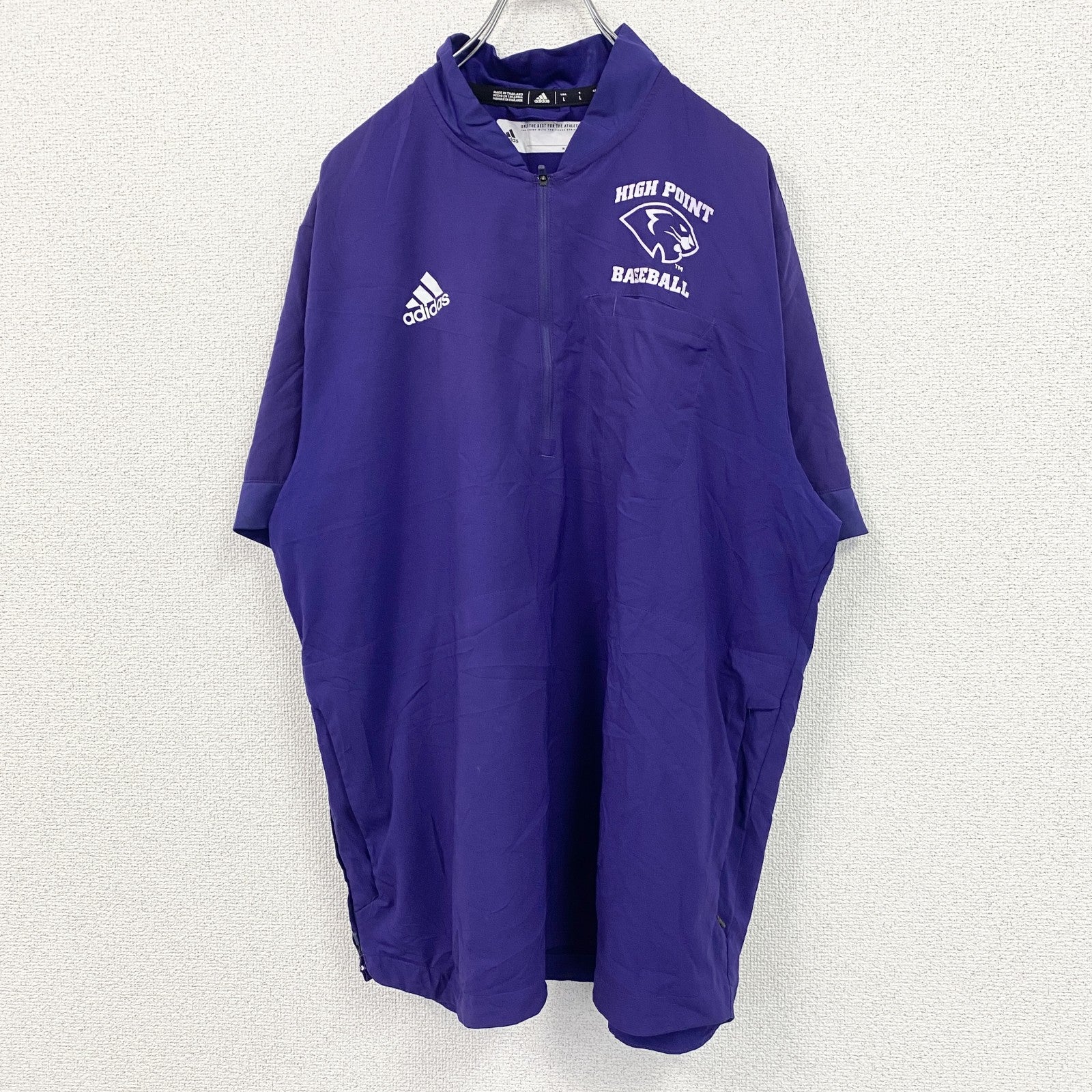 adidas　アディダス　半袖　ハーフジップナイロンジャケット　紫　Lサイズ