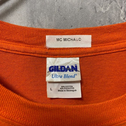 古着 used　GILDAN ギルダン　L'ESTACADE　半袖プリントTシャツ　オレンジ　レトロ　クルーネック　Lサイズ