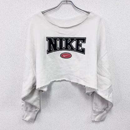NIKE　ナイキ　スウェット/トレーナー　切りっぱなしリメイク　デカロゴ　白　ホワイト　Lサイズ