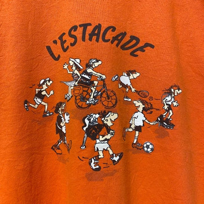 古着 used　GILDAN ギルダン　L'ESTACADE　半袖プリントTシャツ　オレンジ　レトロ　クルーネック　Lサイズ