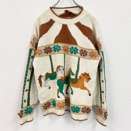 ～90s　KENZO JUNGLE　ケンゾー　総柄ニットセーター　ヴィンテージ　ベージュ　Lサイズ