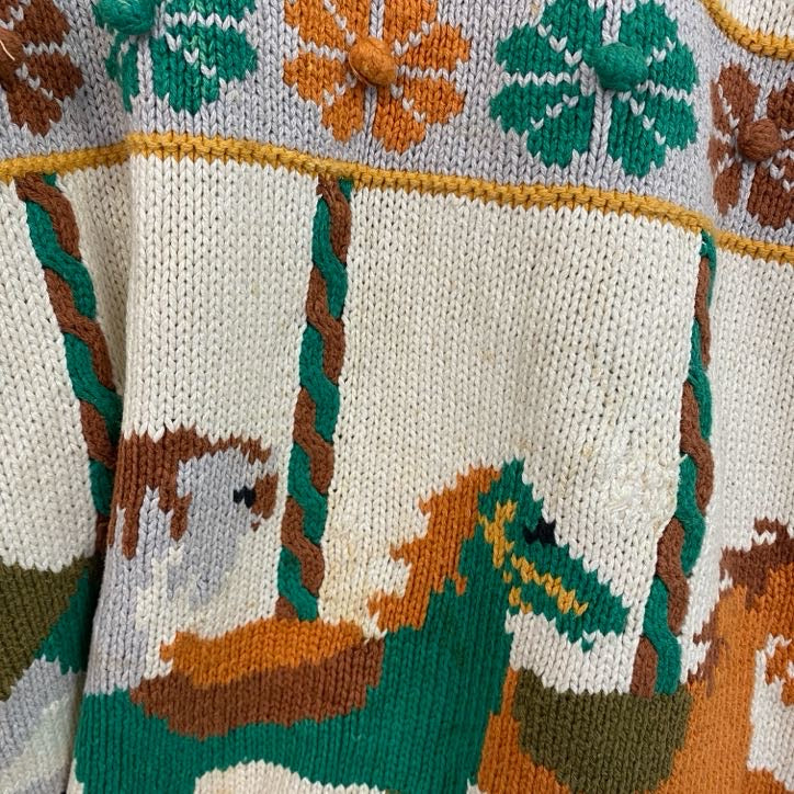 ～90s　KENZO JUNGLE　ケンゾー　総柄ニットセーター　ヴィンテージ　ベージュ　Lサイズ