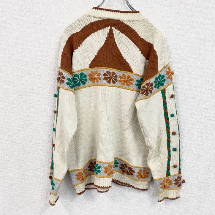 ～90s　KENZO JUNGLE　ケンゾー　総柄ニットセーター　ヴィンテージ　ベージュ　Lサイズ
