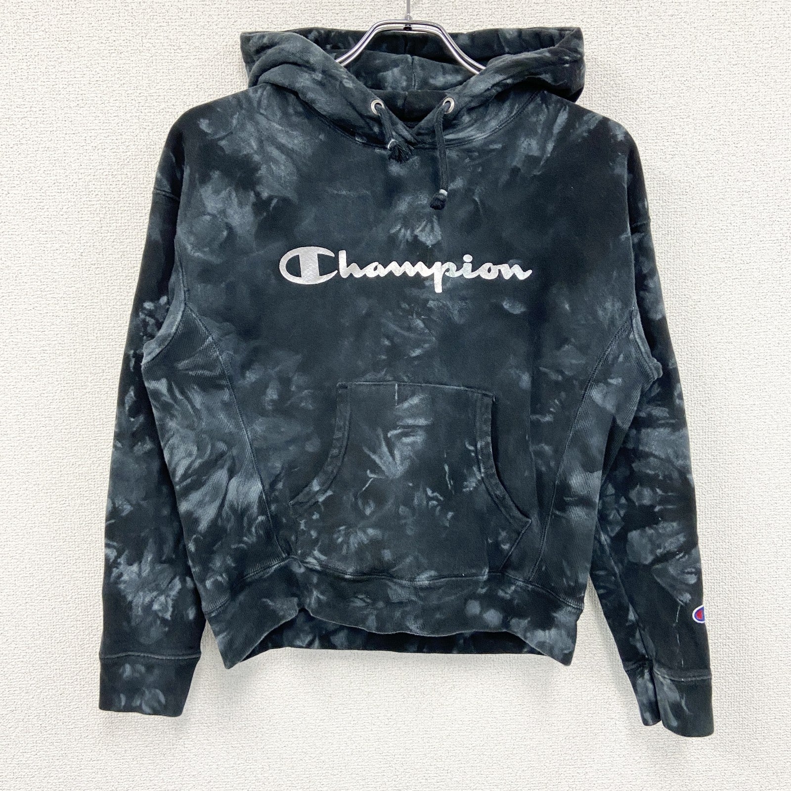 古着 used　champion　チャンピオン　ロゴプリントスウェットパーカー/フーディ　黒　ブラック　Sサイズ