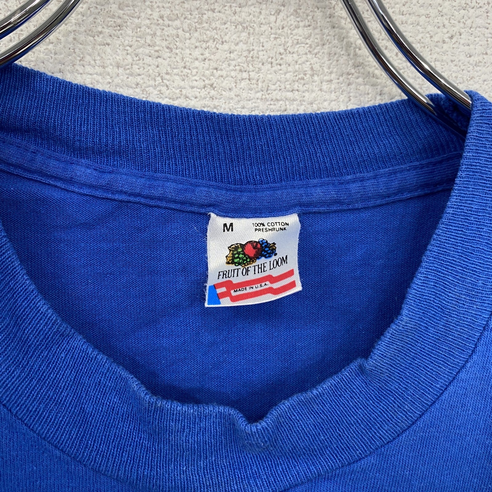 90s　FRUIT OF THE LOOM　フルーツオブザルーム　半袖Tシャツ　シングルステッチ　ブルー　Mサイズ