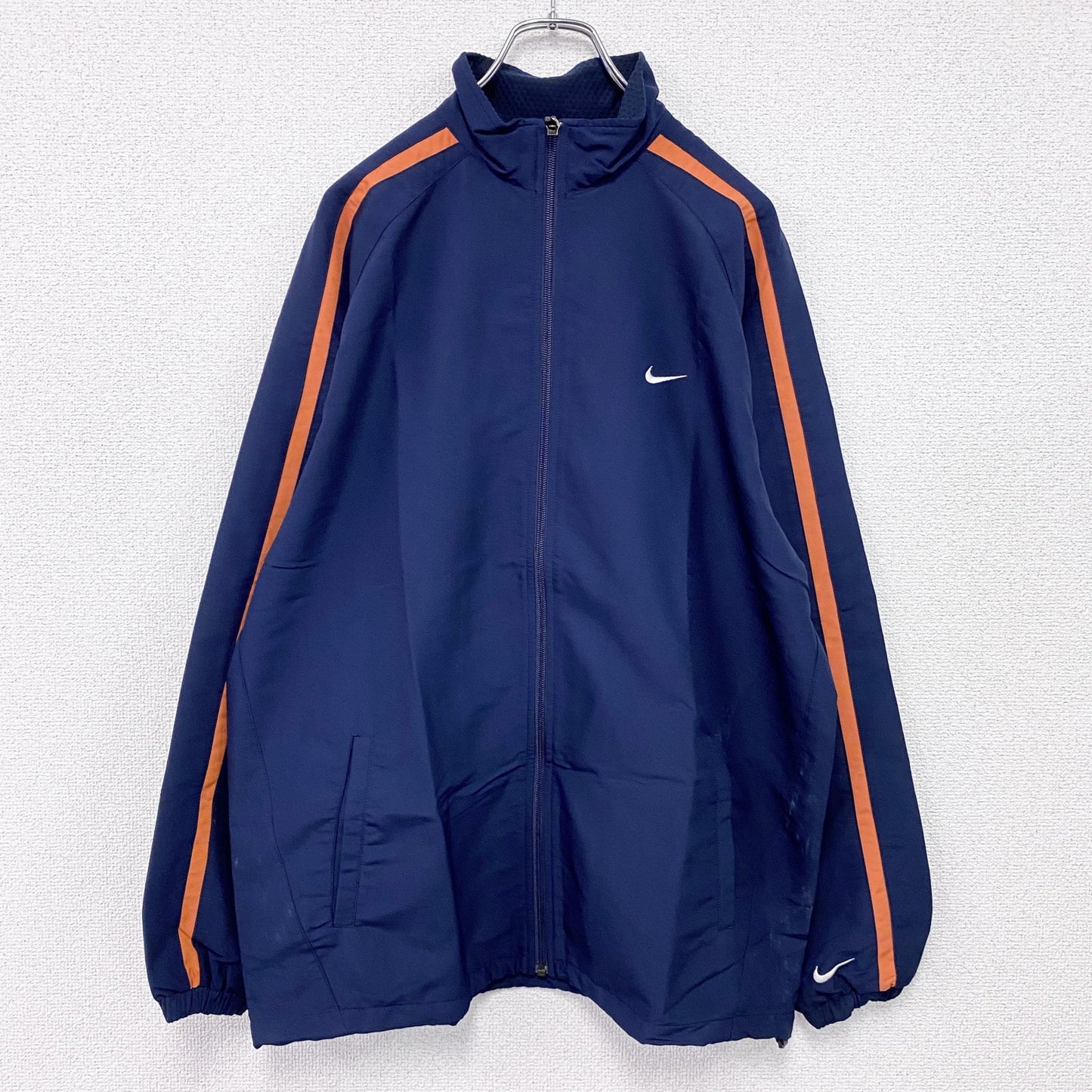 00s　NIKE　ナイキ　フルジップジャケット　スウッシュ　刺繡ロゴ　ヴィンテージ　紺　ネイビー　Lサイズ