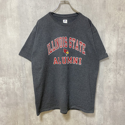 古着 used　RUSSELL ラッセル　イリノイ州立大学　半袖カレッジプリントTシャツ　ダークグレー　レトロ　Lサイズ