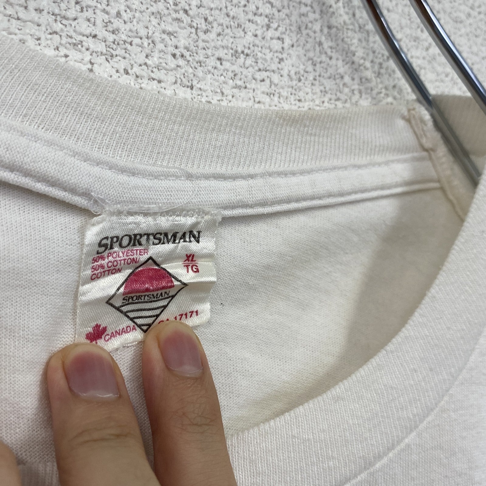 ～90s　SPORTSMAN　半袖プリントTシャツ　シングルステッチ　ワンポイント　ヴィンテージ　白　ホワイト　Mサイズ