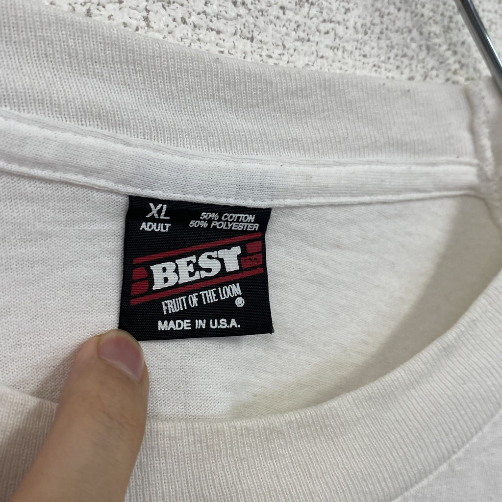 90s　FRUIT OF THE LOOM　フルーツオブザルーム　半袖プリントTシャツ　白　ホワイト　XLサイズ