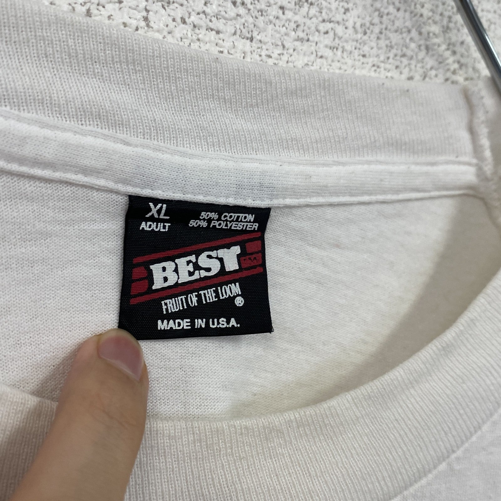 90s　FRUIT OF THE LOOM　フルーツオブザルーム　半袖プリントTシャツ　白　ホワイト　XLサイズ