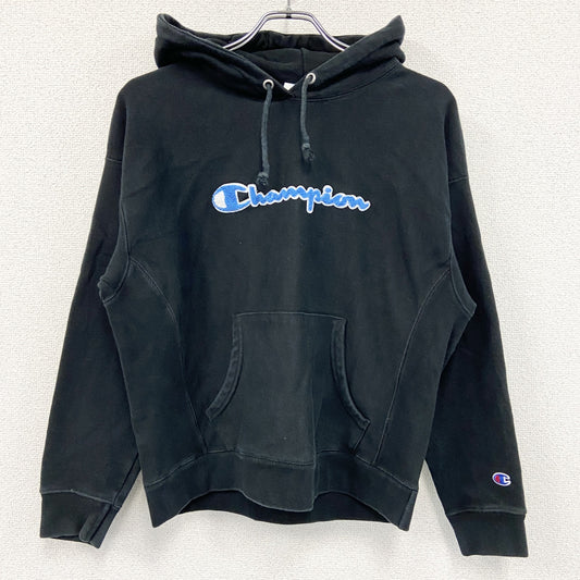 古着 used　champion　チャンピオン　リバースウィーブ　ロゴ刺繍スウェットパーカー/フーディ　黒　ブラック　2XLサイズ