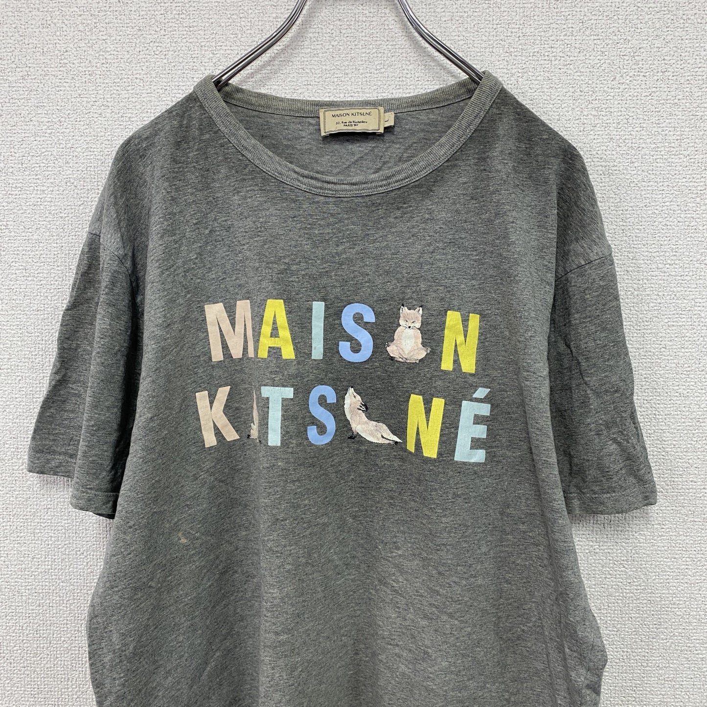 MAISON KITSUNE　メゾンキツネ　半袖プリントTシャツ　アニマルT　灰色　グレー　Lサイズ