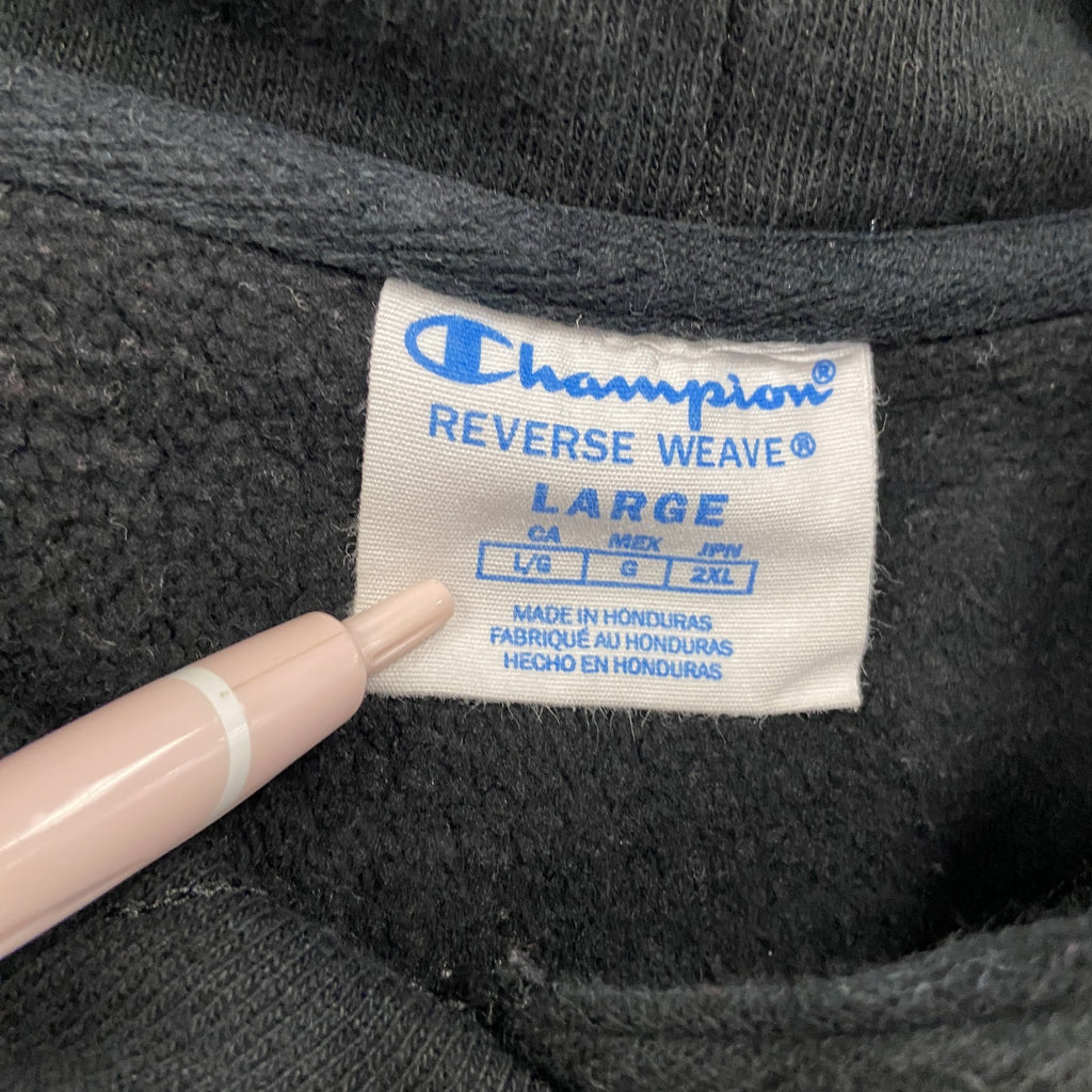 古着 used　champion　チャンピオン　リバースウィーブ　ロゴ刺繍スウェットパーカー/フーディ　黒　ブラック　2XLサイズ
