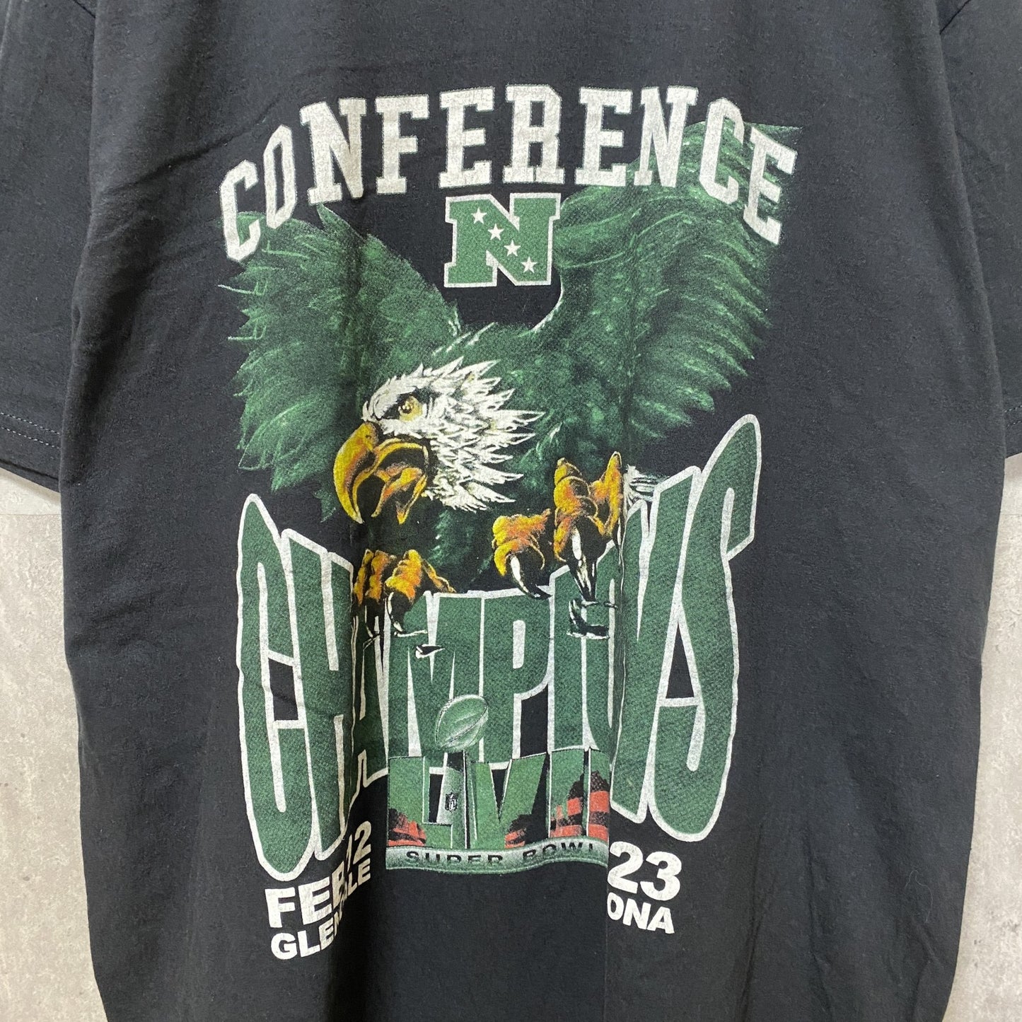 古着 used　PHILADELPHIA EAGLES　NFL CHAMPIONS　アメフト　半袖プリントTシャツ　黒　ブラック
