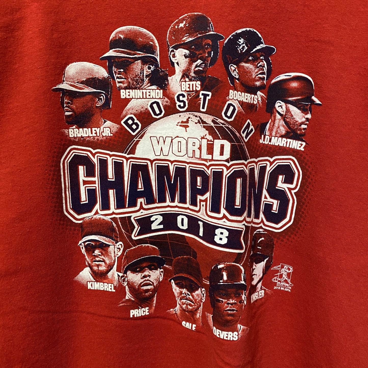 古着 used　MLB BOSTON WORLD CHAMPIONS 2018　半袖プリントTシャツ　野球　スポーツ　赤　Mサイズ