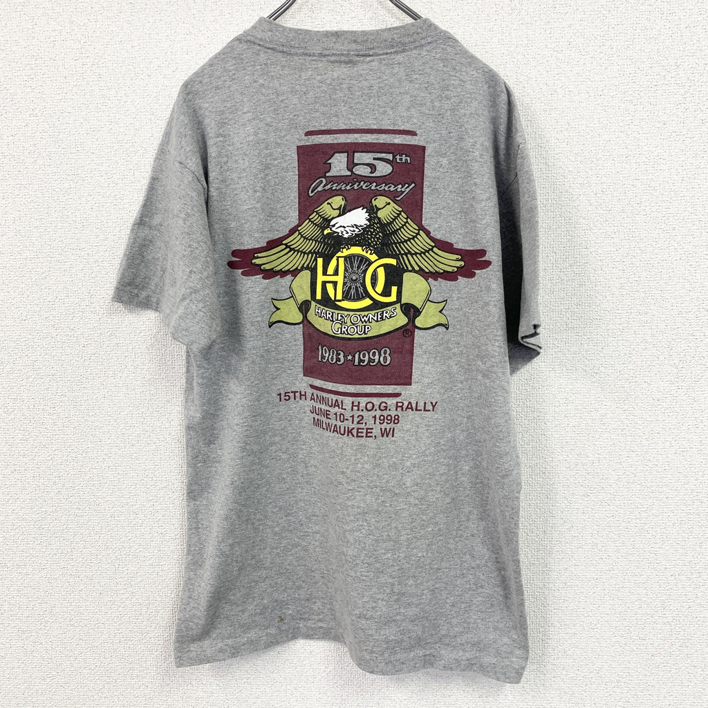～90s　HARLEY OWNERS GROUP　半袖プリントTシャツ　シングルステッチ　グレー　灰色　Mサイズ
