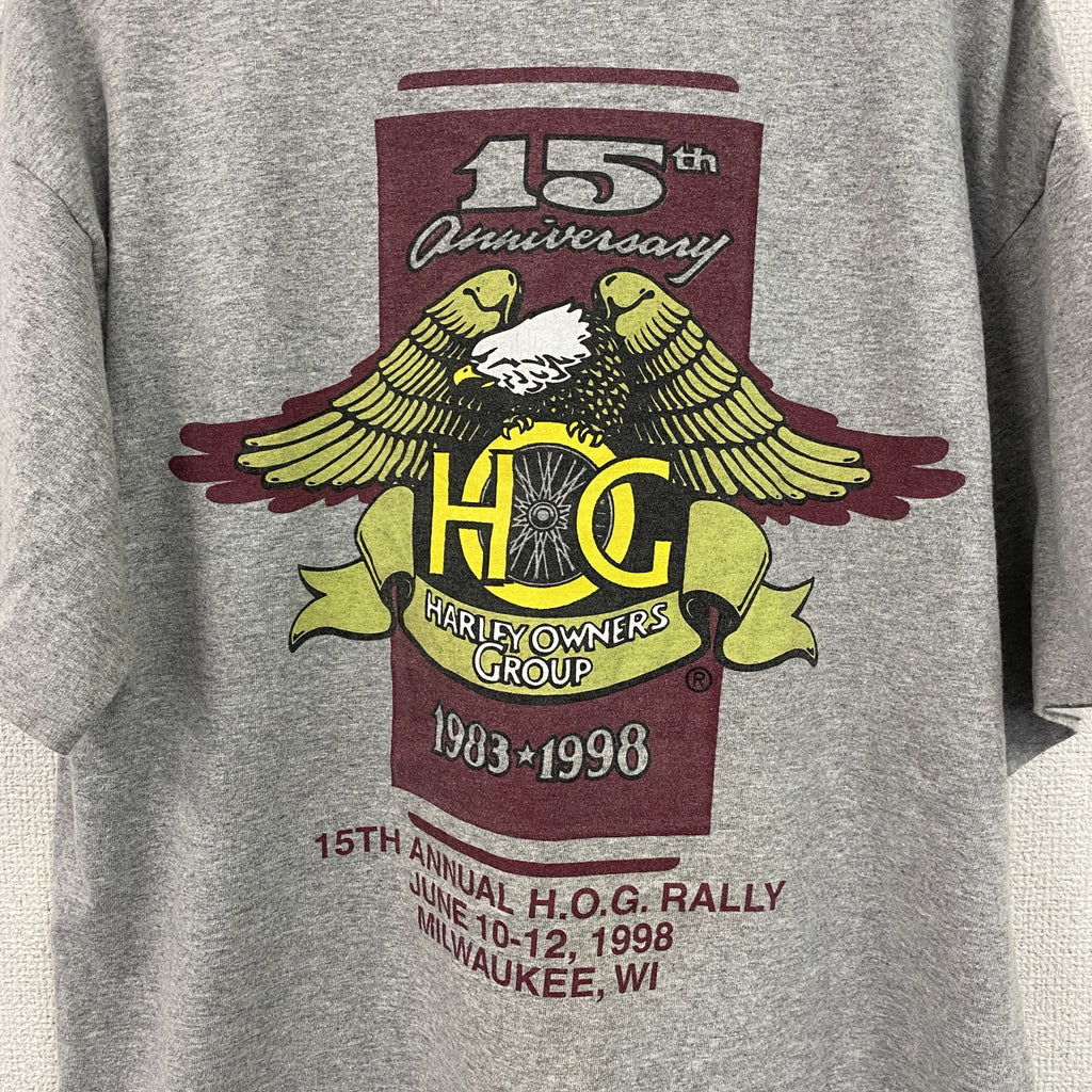 ～90s　HARLEY OWNERS GROUP　半袖プリントTシャツ　シングルステッチ　グレー　灰色　Mサイズ