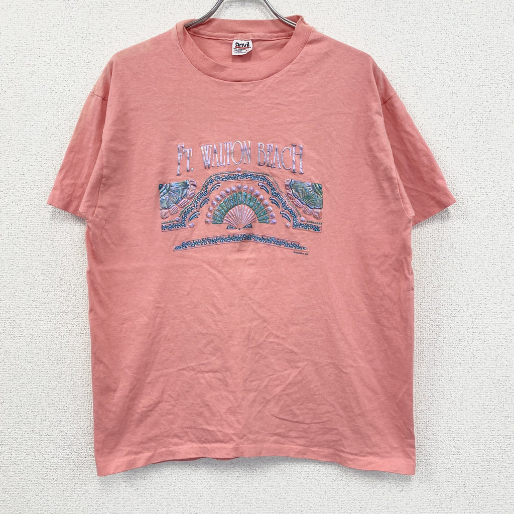 90s　anvil アンヴィル　半袖プリントTシャツ　シングルステッチ　ピンク　XLサイズ