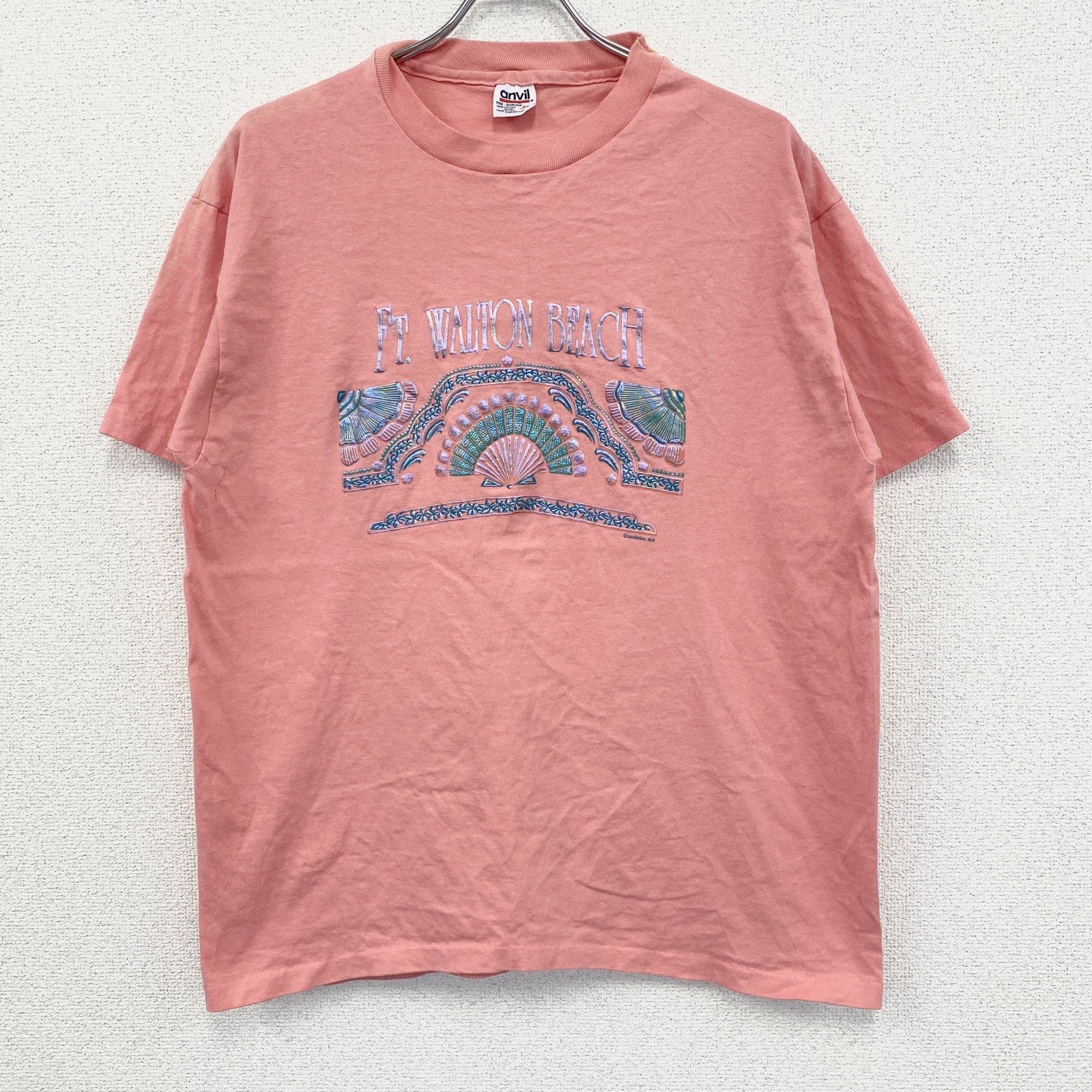 90s　anvil アンヴィル　半袖プリントTシャツ　シングルステッチ　ピンク　XLサイズ