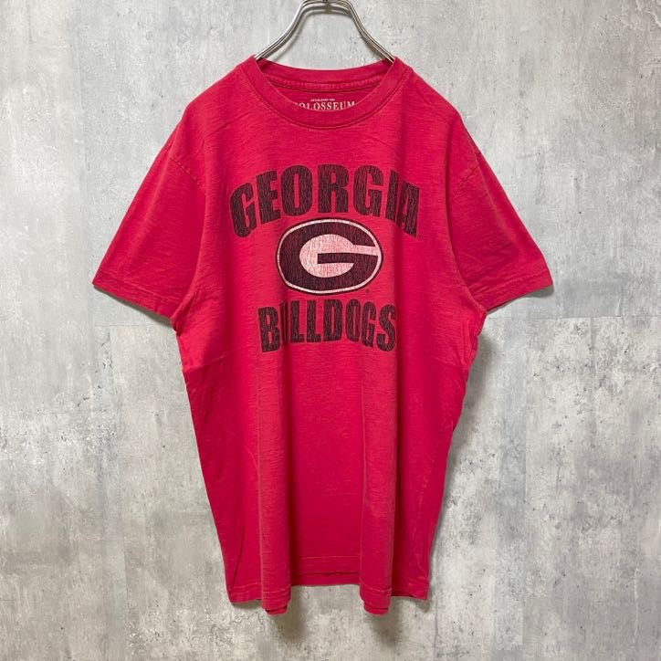 古着 used　GEORGIA BULLDOGS 　アメフト　半袖オフィシャルプリントTシャツ　赤　スポーツ　レトロ　Lサイズ