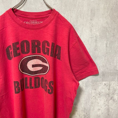 古着 used　GEORGIA BULLDOGS 　アメフト　半袖オフィシャルプリントTシャツ　赤　スポーツ　レトロ　Lサイズ