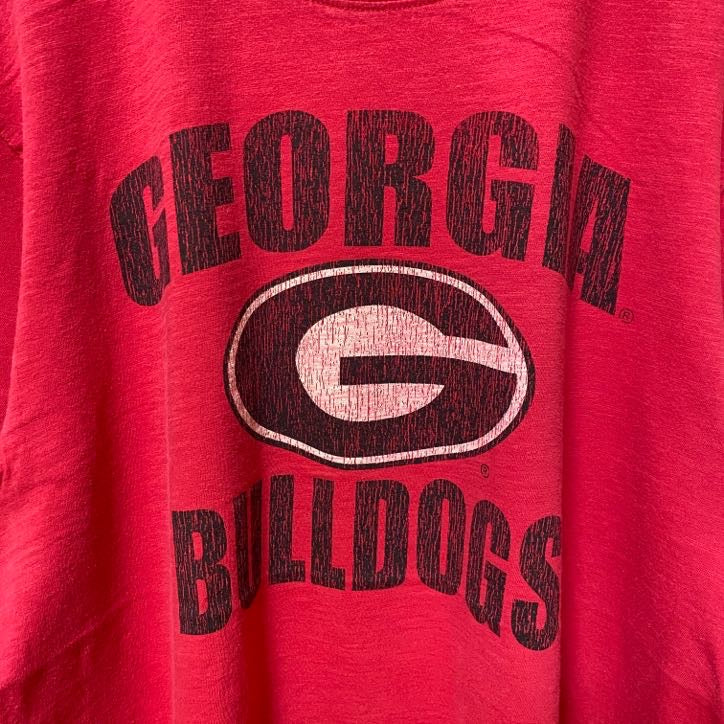 古着 used　GEORGIA BULLDOGS 　アメフト　半袖オフィシャルプリントTシャツ　赤　スポーツ　レトロ　Lサイズ