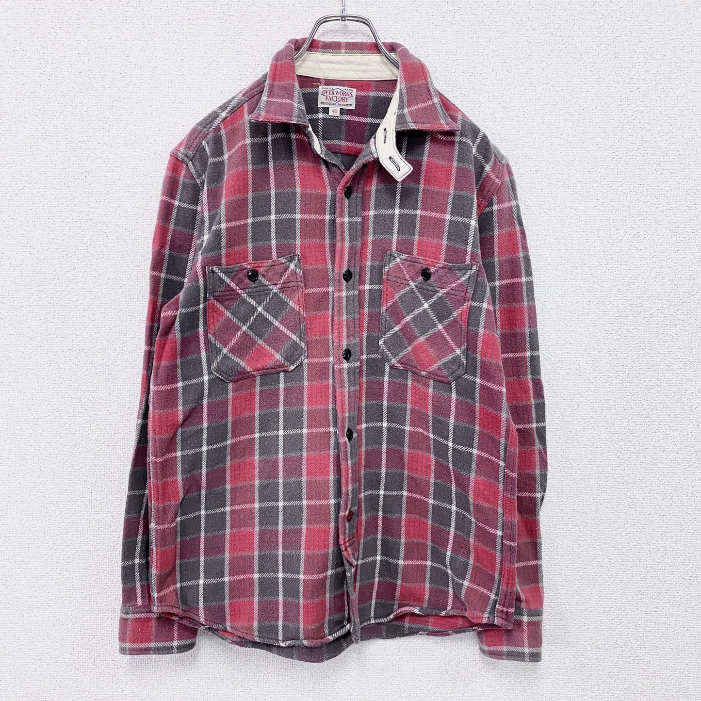 EDWIN　エドウィン　OVER WORKS FACTORY　長袖チェック柄ネルシャツ　レッド　40サイズ