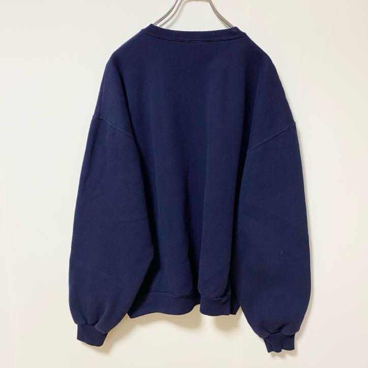古着 used 長袖クルーネックハート柄刺繍スウェット　トレーナー　個性的　レトロデザイン　ヴィンテージ　ダサかわ　ネイビー