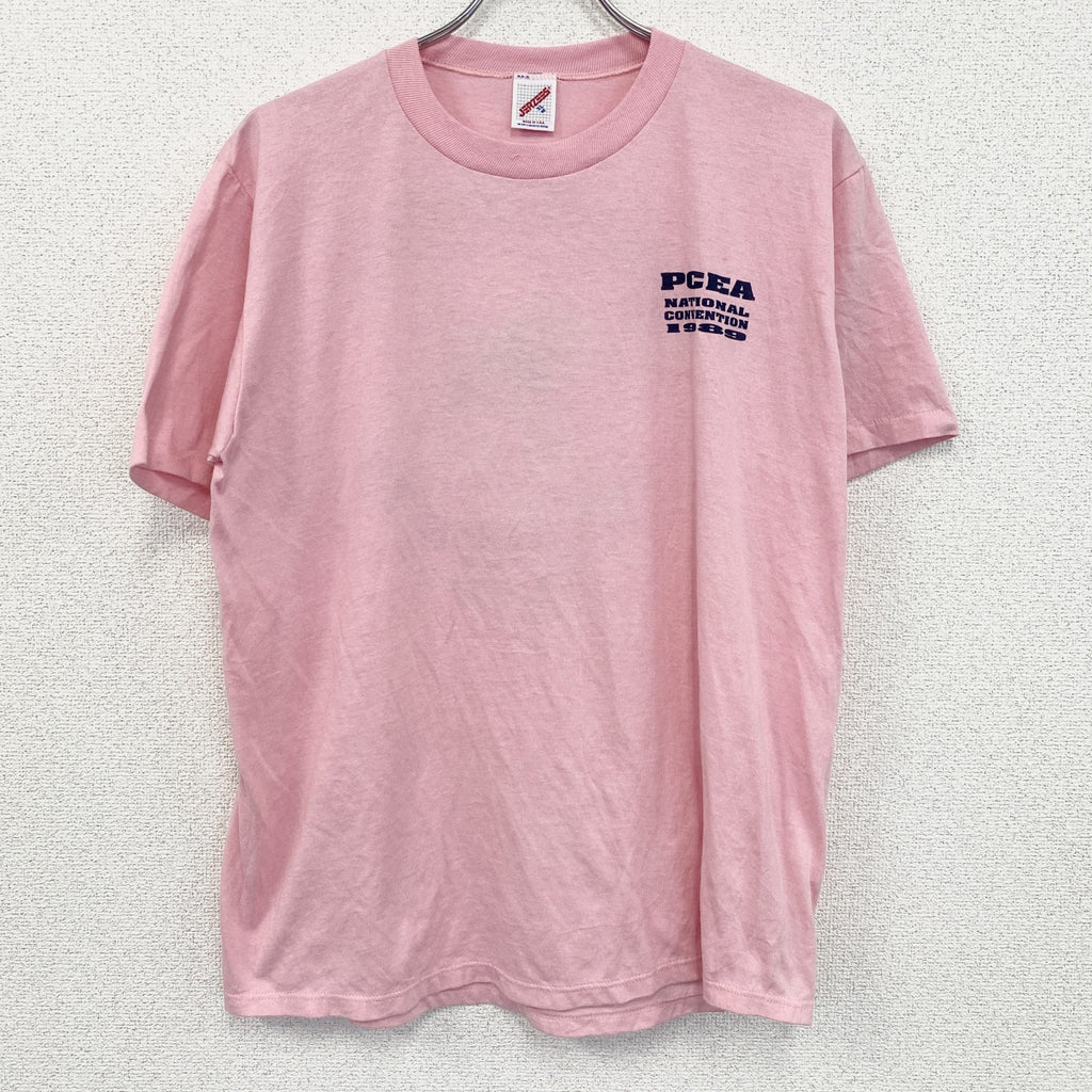 80s～　JERZEES　ジャージーズ　半袖プリントTシャツ　シングルステッチ　ピンク　XLサイズ