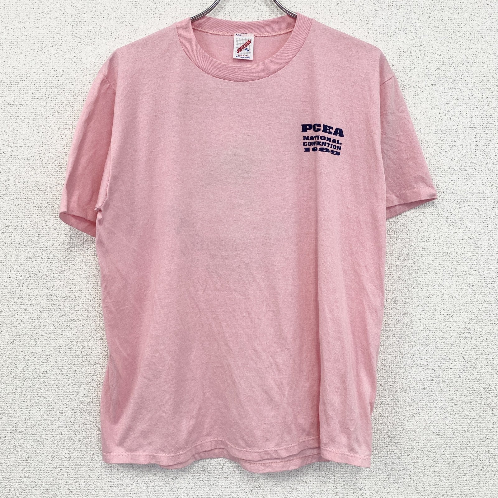 80s～　JERZEES　ジャージーズ　半袖プリントTシャツ　シングルステッチ　ピンク　XLサイズ