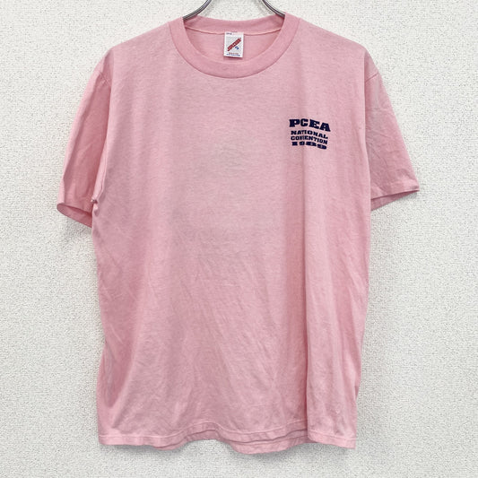 80s～　JERZEES　ジャージーズ　半袖プリントTシャツ　シングルステッチ　ピンク　XLサイズ