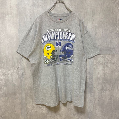 古着 used　NFL　CONFERENCE CHAMPIONSHIP　アメフト　半袖プリントTシャツ　グレー　レトロ　XLサイズ