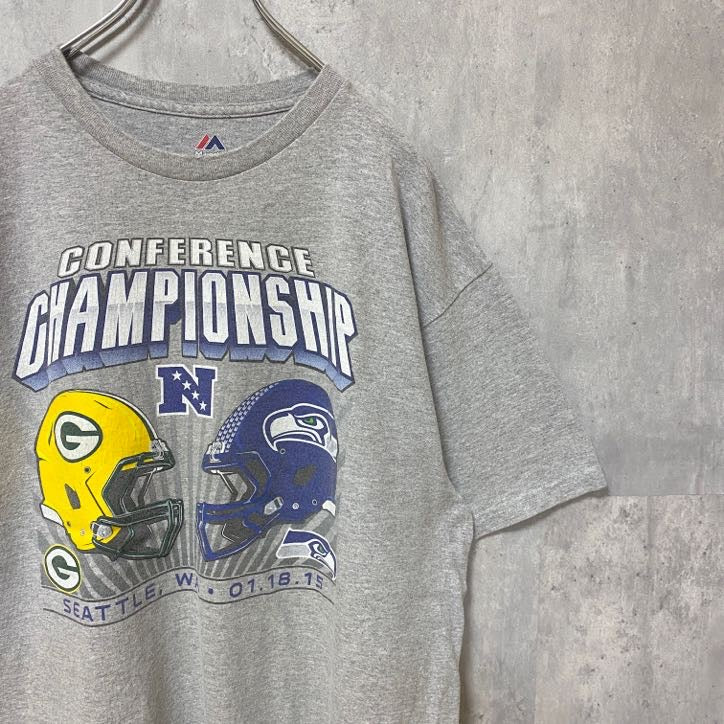 古着 used　NFL　CONFERENCE CHAMPIONSHIP　アメフト　半袖プリントTシャツ　グレー　レトロ　XLサイズ