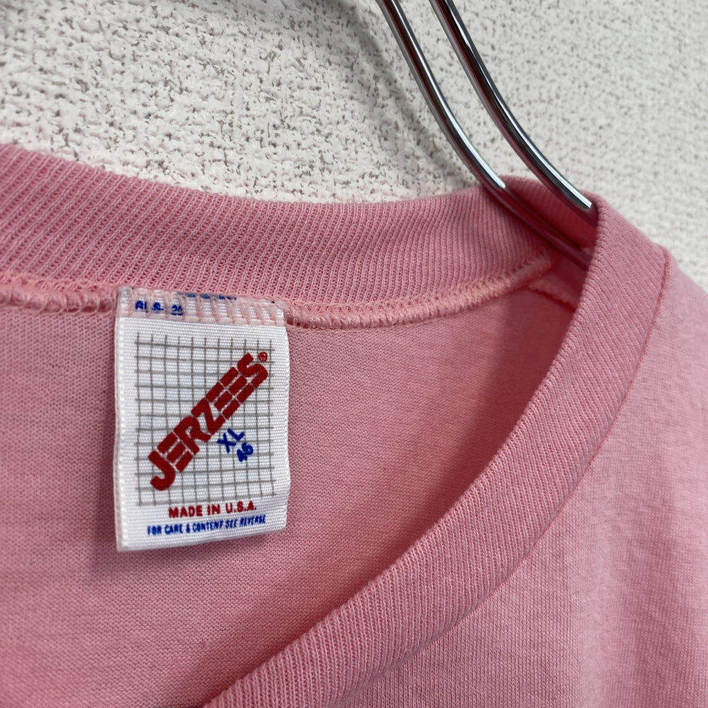 80s～　JERZEES　ジャージーズ　半袖プリントTシャツ　シングルステッチ　ピンク　XLサイズ