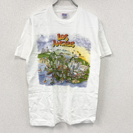 90s　Hanes　ヘインズ　半袖プリントイラストTシャツ　ロサンゼルス　シングルステッチ　ヴィンテージ　白　ホワイト　Mサイズ