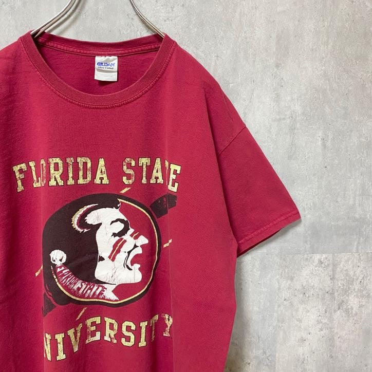 古着 used　GILDAN ギルダン　フロリダ州立大学　半袖カレッジプリントTシャツ　赤　レトロデザイン　Lサイズ