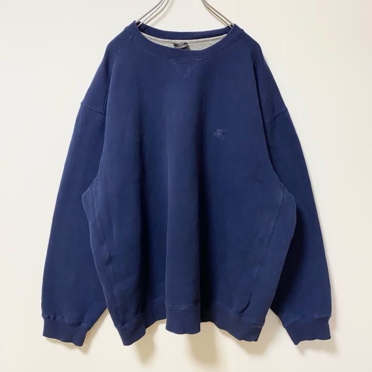 古着 used STARTER スターター　長袖ワンポイントロゴ刺繡スウェット　トレーナー　オーバーサイズ　ネイビー　2XLサイズ
