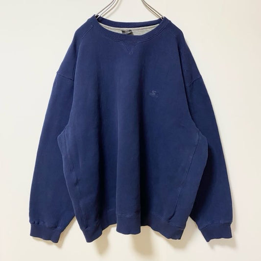 古着 used STARTER スターター　長袖ワンポイントロゴ刺繡スウェット　トレーナー　オーバーサイズ　ネイビー　2XLサイズ