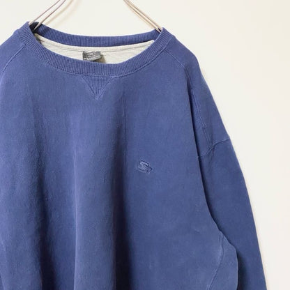 古着 used STARTER スターター　長袖ワンポイントロゴ刺繡スウェット　トレーナー　オーバーサイズ　ネイビー　2XLサイズ