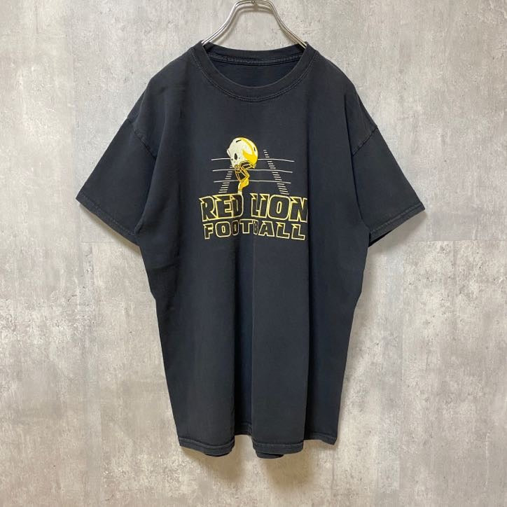 古着 used　RED LION FOOTBALL　アメフト　半袖プリントTシャツ　スポーツ　黒　ブラック　レトロ