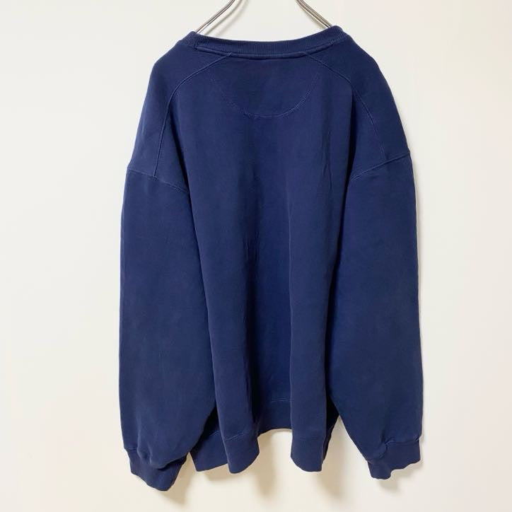 古着 used STARTER スターター　長袖ワンポイントロゴ刺繡スウェット　トレーナー　オーバーサイズ　ネイビー　2XLサイズ