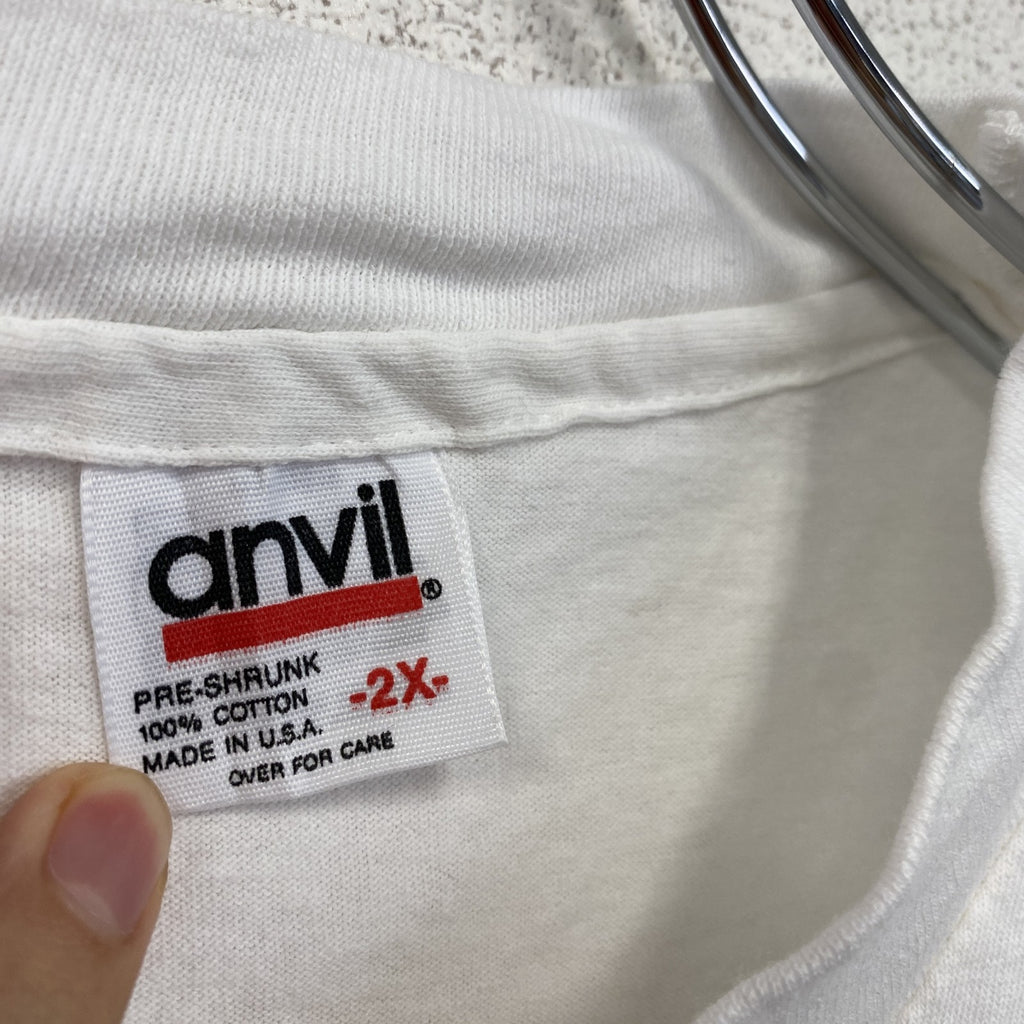90s　anvil アンヴィル　半袖プリントTシャツ　シングルステッチ　白　ホワイト　2XLサイズ
