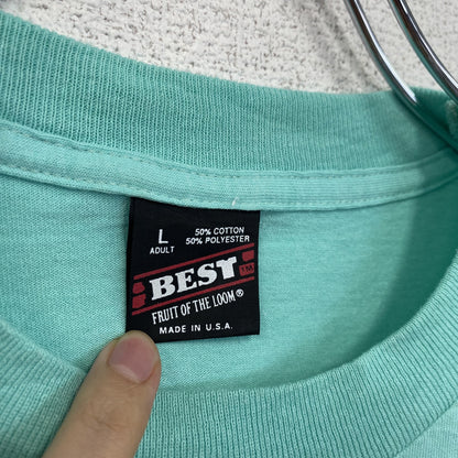 80s～　FRUIT OF THE LOOM　フルーツオブザルーム　半袖プリントTシャツ　ミントグリーン　Lサイズ